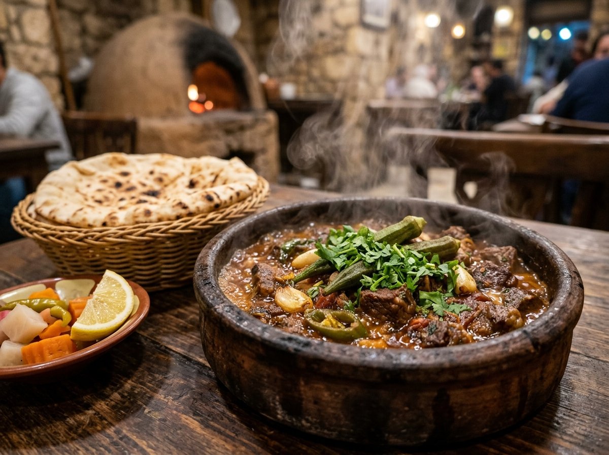 طاجن بامية باللحمة الضاني